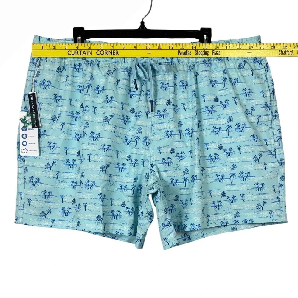 NWT Southern Tide, Nice To Sea You Swim Trunks, All Over Palm Trees, Size XXL